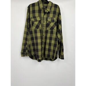 Hot Leathers Mens XL Heavyweight Flannel Shirt Green Black Buffalo Plaid Cotton